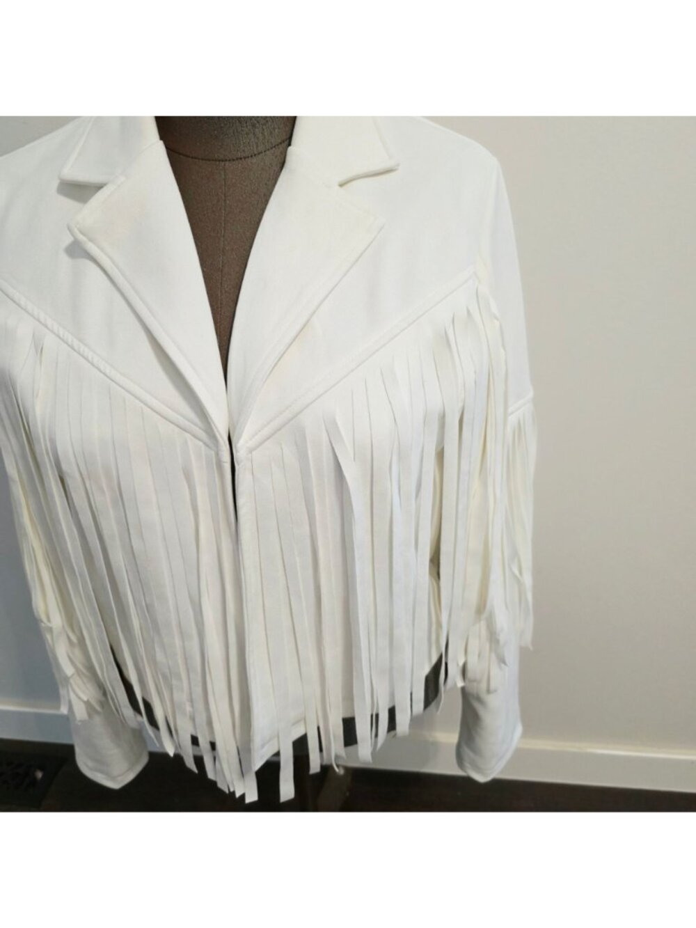 White Boho Fringe Cowgirl Western Jacket Chartou Sz M Festival Event Wear - Picture 2 of 7